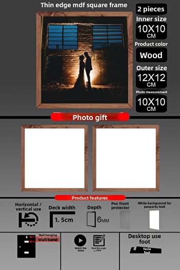 yhfoto 2Pcs 10X10 Frame - Fine Slatted Frame - Wooden Frame - Square Frame - Photo Frame