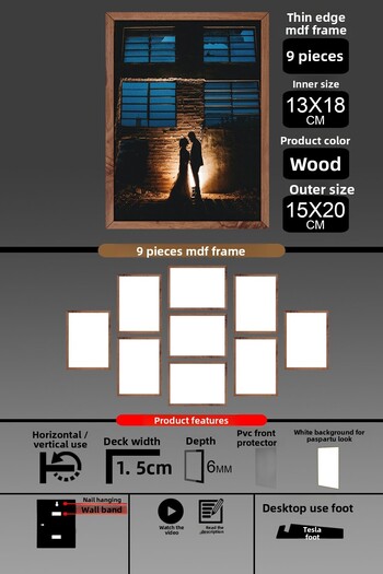 bymat 9 Pieces 13X18 Frame - Thin Slatted Frame - Wooden Frame - 6mm Frame - Photo Frame