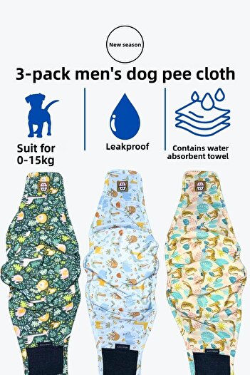 salya store Patterned Men's Dog Pee Diapers - Men's Dog Panties 3-Piece Advantageous Package Waterproof and Washable