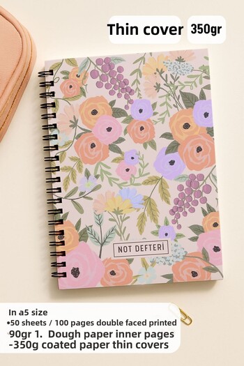 Eldesen Tasarım A5 Spiral Line School Notebook, 50 Sheets 100 Pages, Cardboard Cover Notebook, Cotton Candy