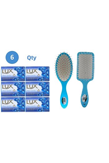 LUX Luxury Soap Blue 80 Gr. Aqua Sparkle 6 Pieces Soap Hair Blow Dryer Brush Oval Hair Brush Comb 1+1 Pieces