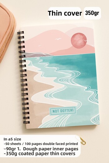 Eldesen Tasarım A5 Spiral Dotted School Notebook, 50 Sheets 100 Pages, Cardboard Cover Notepad, Pink Boholo