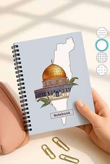 Eldesen Tasarım A5 Spiral Bound Unlined School Notebook, 50 Sheets 100 Pages, Cardboard Cover Notepad, Jerusalem