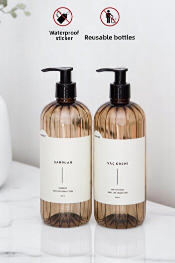 homence Σετ 2 Σαμπουάν Conditioner με Ετικέτα Πλαστικό Μπουκάλι Σετ Ανοιχτό Καφέ Δοχείο σαπουνιού 500 ml