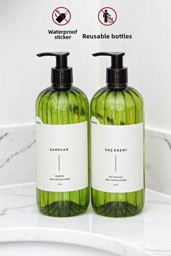 homence Σετ 2 Σαμπουάν Conditioner Ετικέτα Πλαστικό Μπουκάλι Σετ Πράσινο Δοχείο Σαπουνιού 500 ml