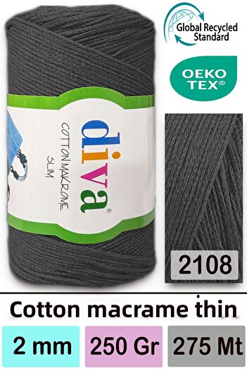 Diva İplik Diva Cotton Macrame Thin 2108 Anthracite