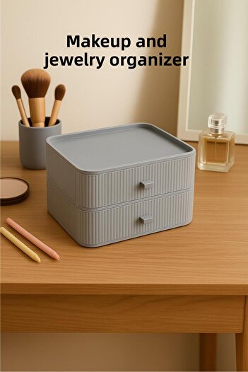 EWs 2 Tier Drawer Makeup Organizer & Multipurpose Organizer Gray