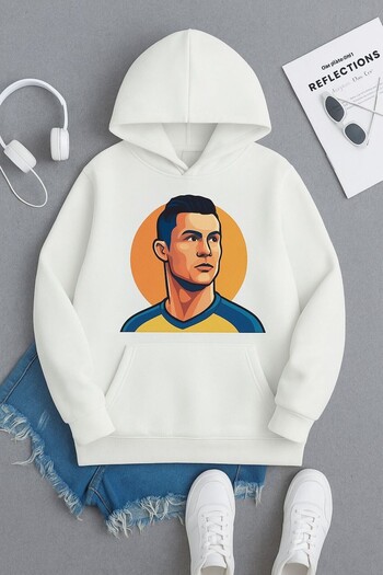 CLASSY.MODA Σχέδιο πορτραίτου Cristiano Ronaldo με κουκούλα με 3 κλωστές με τσέπες καγκουρό με κουκούλα Unisex