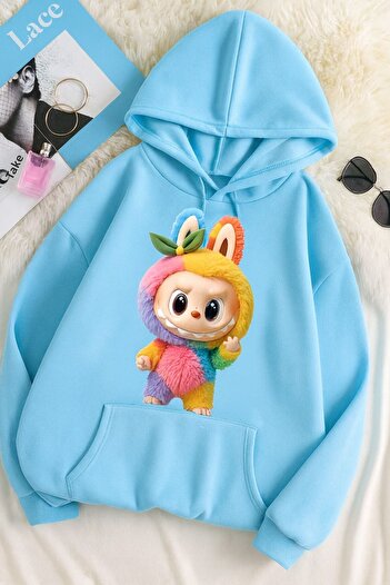 CLASSY.MODA Оверсайз унисекс суитшърт с 3-нишки печат – Lapopo с мотив на заек 🐰