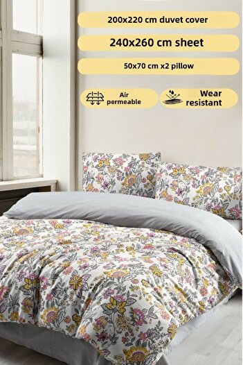 MODALİN Double Duvet Cover Set 4 Pieces - Colorfast Color Flora Bouquet Pattern - 200X220