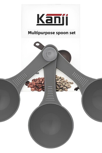 Kanji Set of 6 Gray Measuring Spoons – 30 ml Plastic Food Spoons for Coffee, Food, Spices and Powder Mixes