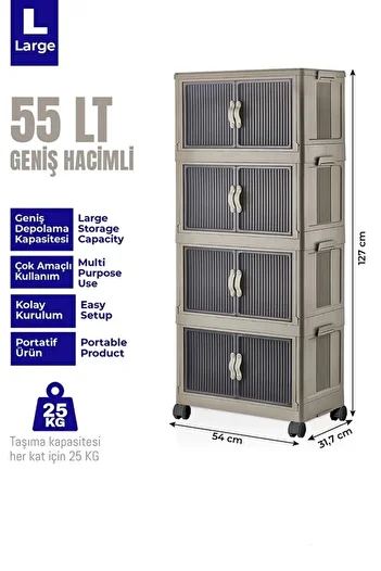 FORSACE 4-Tier Portable Multi-Purpose Organizer with Lid - Stackable Kitchen and Pantry Cabinet