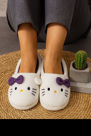 STOCON Hello Kitty Figürlü Kız Çocuk Peluş Ev Terliği – Yumuşak, Kaymaz ve Sıcak Tutan Kadın Terlik STC1141