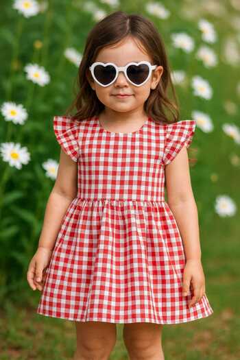 bebekpare Girl's Gingham Dress with Ruffled Sleeve