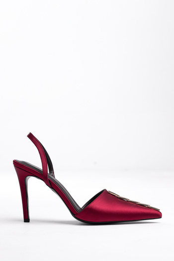 Tasarım Mary Heels Stylish Satin Fabric Thin Strap Women's Sandals-Burgundy Color for Night and Invitation Combinations