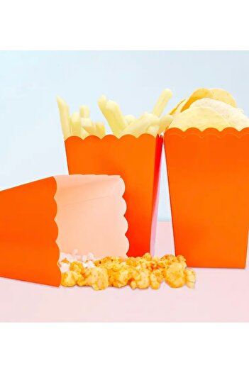 DENİZ Popcorn Box (Corn, Chip Box) 10 Pieces Orange