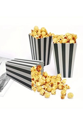 Deniz Party Store Black and White Striped Cardboard Popcorn Corn Chips Box 8 Pieces