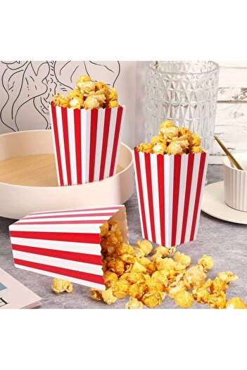 Deniz Party Store Red White Striped Cardboard Popcorn Corn Chips Box 8 Pieces