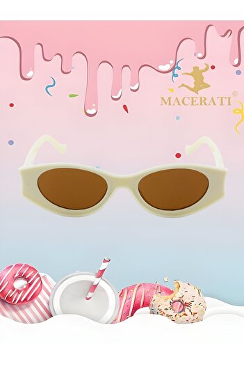 MACERATİ Cateye Unisex Cream Oval Frame Uv400 0-10 Years Children's Sunglasses