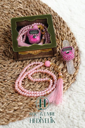 Hac Umre Hediyelik Gift Prayer Beads Set |   Electronic Prayer Beads with Wooden Box and 99 Pearl Prayer Beads |   Special Day Gift