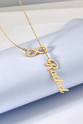 Nox Jewelry 14 Ayar Altın Kaplama Kişiselleştirilmiş Minimal Sonsuzluk ve İsim Kravat Y Kolye - CN00453