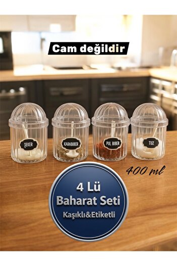 Dem Home 4 Packed Labelled Cupped Spice Bowl with Spoon 400ml