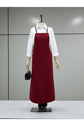 Modamorfo Gabardine Gilet Dress with Strap - Burgundy