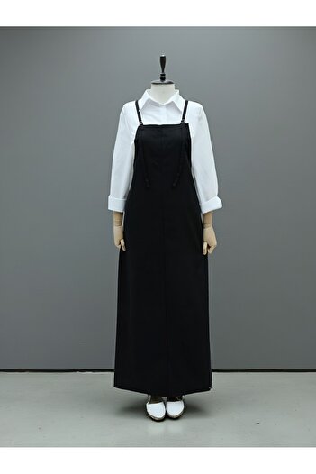 Modamorfo Gabardine Gilet Dress with Strap -Black