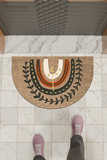Dormot Modern Digital Doormat Brown Tufted Rainbow Door Front Mat