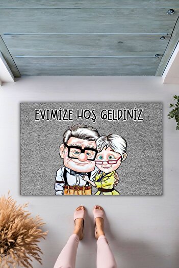 Dormot Modern Digital Printing Doormat - Gray New Sweet Couple - Kapi Onu Paspasi
