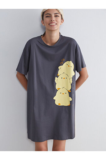 LC Waikiki Sparkling Choices from Shining Store |   Crew Neck Printed Oversize Women's Nightgown