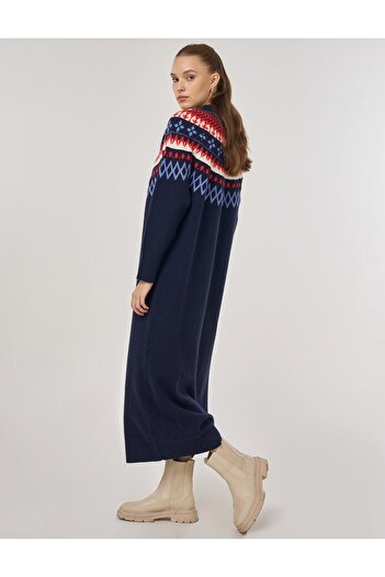 Kayra Patterned Knitwear Dress Dark Navy Blue
