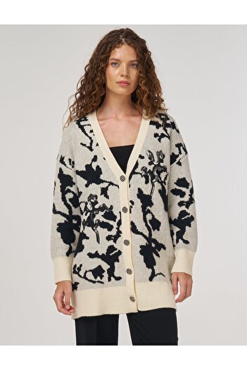 Kayra Sequin Embroidered Knitwear Cardigan Cream