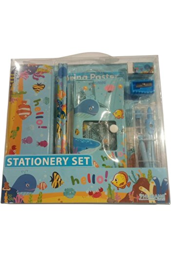 erorex Ocean Theme Stationery Set 8 Piece School Supplies With Pens Pencils Ruler Marine Life Design 25 Cm