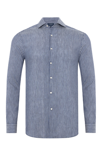 Germirli White Striped Collar Linen Lyocell Shirt