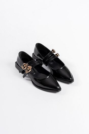 EMOYRA Murder Black Patent Leather Belt Detailed Women's Heeled Shoes