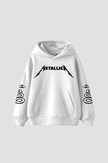 Sekizbiraltı Metallica Tour 1985 Τυπωμένο Oversize Unisex Λευκό Hoodie