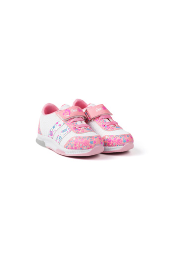 KAJILA Baby Girl Pink White Patterned Lighted Velcro Sneaker Casual Sports Shoes
