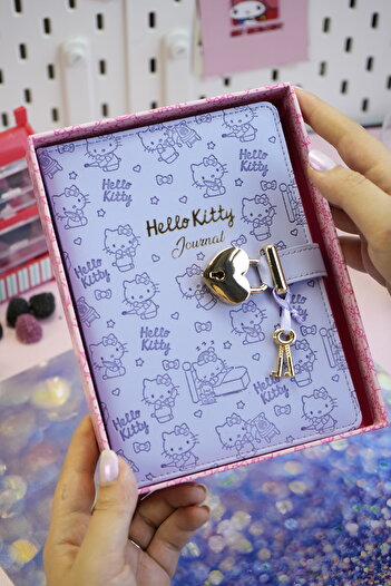 Victoria's Journals Hello Kitty Hush Hush Locked Striped Notebook – 160 Sheets, Boxed, Special Design