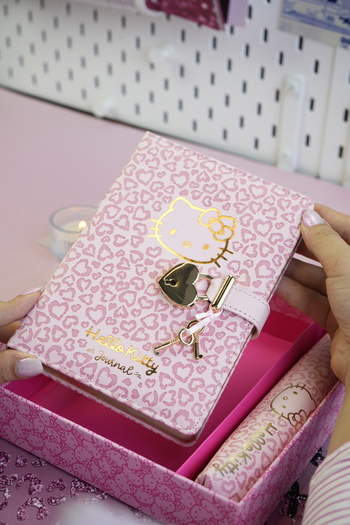 Victoria's Journals Hello Kitty Hush Hush Locked Notebook + Vegan Leather Pen Holder Boxed Set – 160 Sheets, Lined