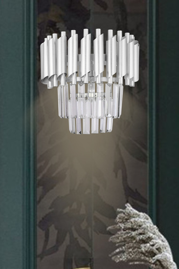 Avizemoda Palmira Wall Sconce Coffin Crystal Cut Stone Luxury Sconce - Silver Color
