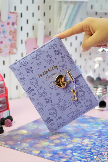 Victoria's Journals Hello Kitty Hush Hush Locked Striped Notebook – 160 Sheets, Boxed, Special Design