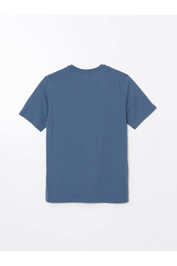 LC Waikiki Blue Crew Neck Printed Combed Cotton Men's Sleepwear Top