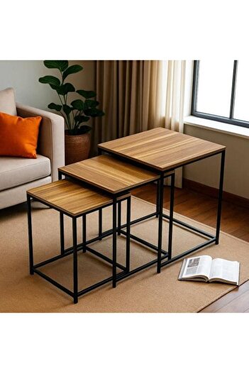 VALUES Modern Wooden Service Table Set - Wooden Color