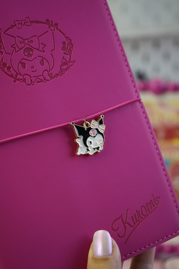 Victoria's Journals Kuromi Vegan Leather Daily 13X18 cm Lined Notebook with Elastic – Charm Ornament Detail