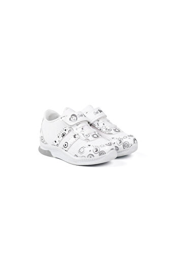 KAJILA Unisex Baby White Patterned Lighted Velcro Sneaker Casual Sports Shoes