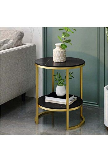 Generic Homezmart Side Table Iron and Artificial Marble Gold and Black - 40×40×60 cm