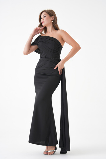 vuvutasarım Sleeve Detail Yanda Tail Detail Lycra Long Dress 684