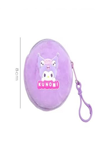 FuryaTedarik Kuromi Mor Peluş Yuvarlak Cüzdan – Sevimli Karakter Tasarımlı, Anahtarlıklı