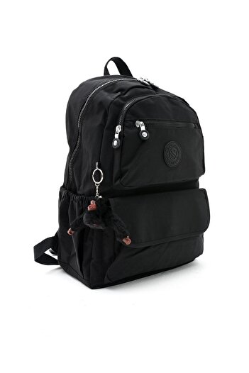 Çanta Trend Unisex Waterproof Fabric Large Size Black Color School Travel Backpack with Laptop Compartment